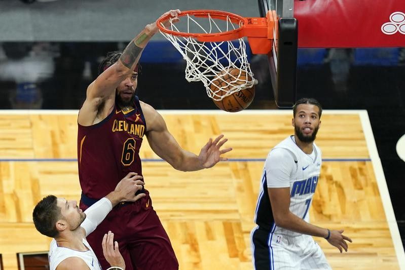 JaVale McGee of the Cleveland Caveliers dunks ball against Orlando Magic