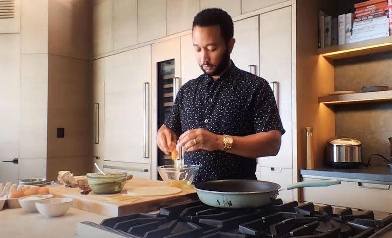John Legend cooking quesadillas at home