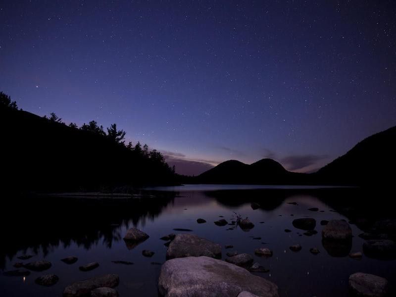 Jordan pond in Acadia National Park with night stars