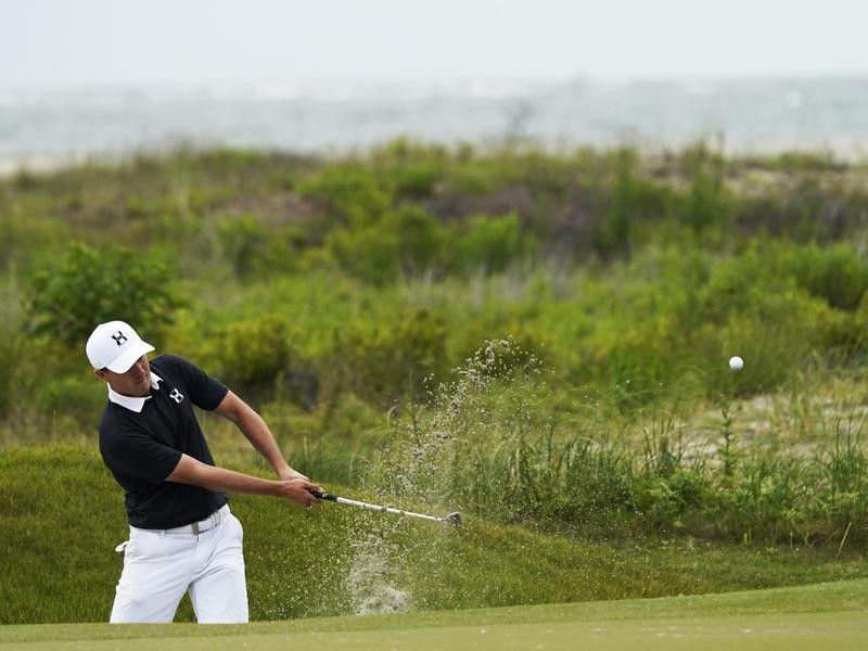 Jordan Spieth hits out of sand