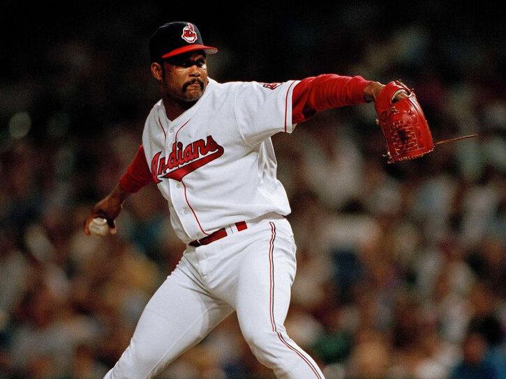 Jose Mesa pitching for Cleveland Indians