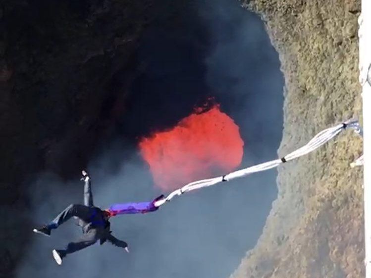 Jumping into volcano in Chile
