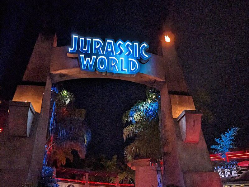 Jurassic World Universal at night