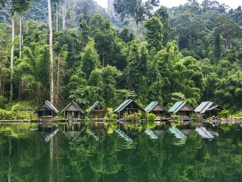 Kao Sok National Park lake and villagers sheds
