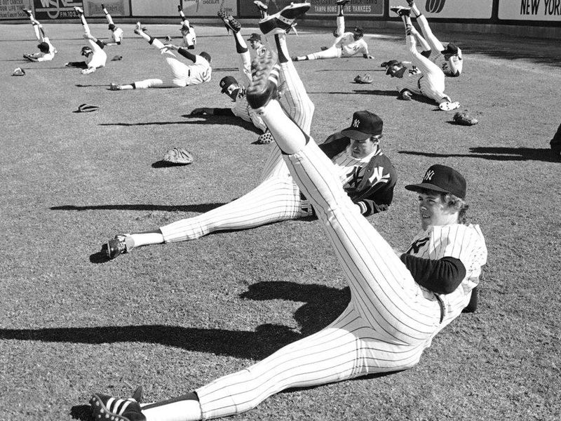 Ken Clay stretching with the New York Yankees