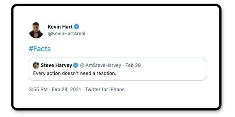 Kevin Hart responding to Steve Harvey's tweet