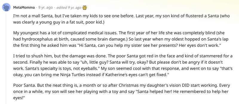 Kid asked Santa to fix his sister's blindness