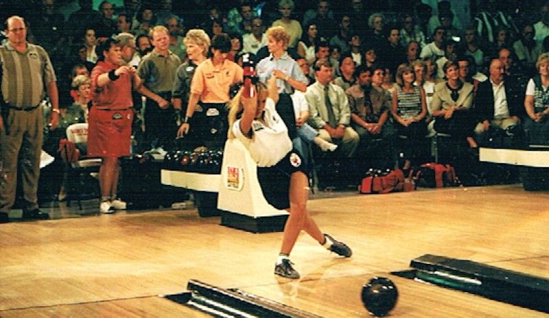 Kim Adler rolls her bowling ball