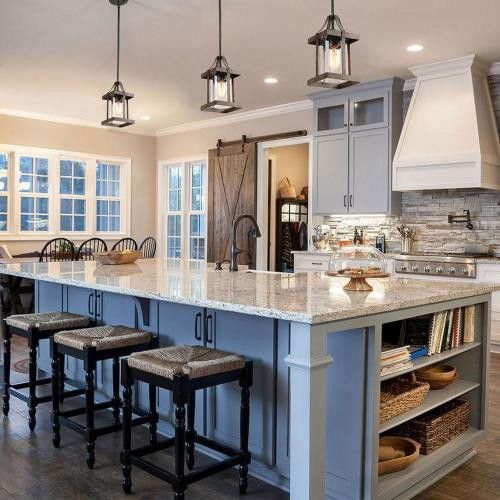 Kitchen with rustic pendant lights
