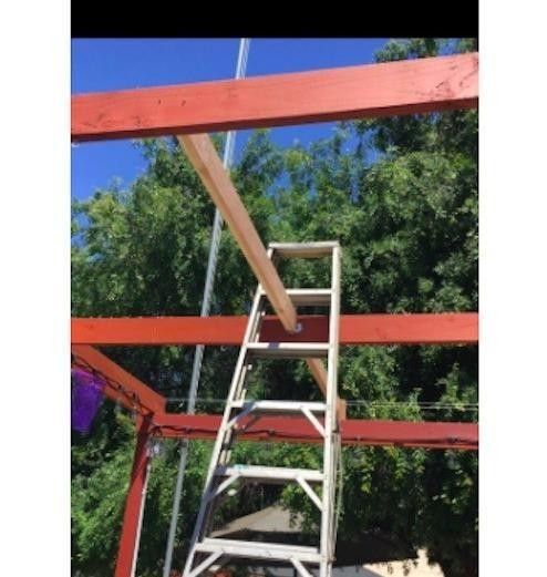 Ladder stuck in awning