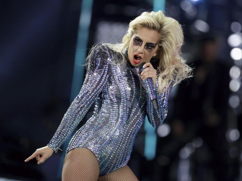 Lady Gaga performing at the 2017 Super Bowl