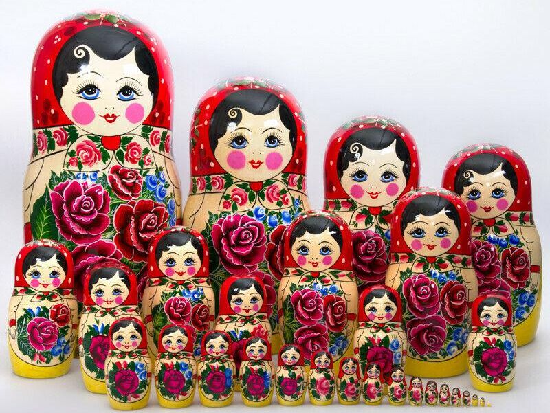 Large Handmade 30-Piece Matryoshka Nesting Dolls