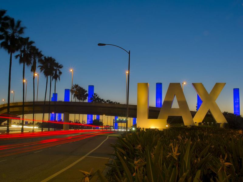 LAX Los Angeles International Airport Sign at Night