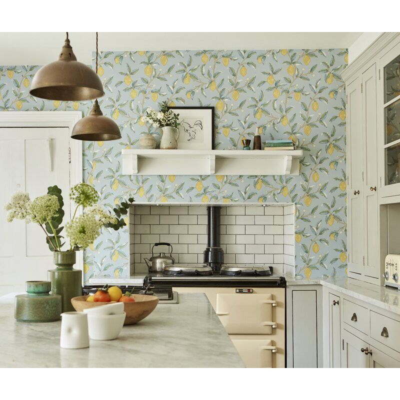 Lemon tree wallpaper in a kitchen