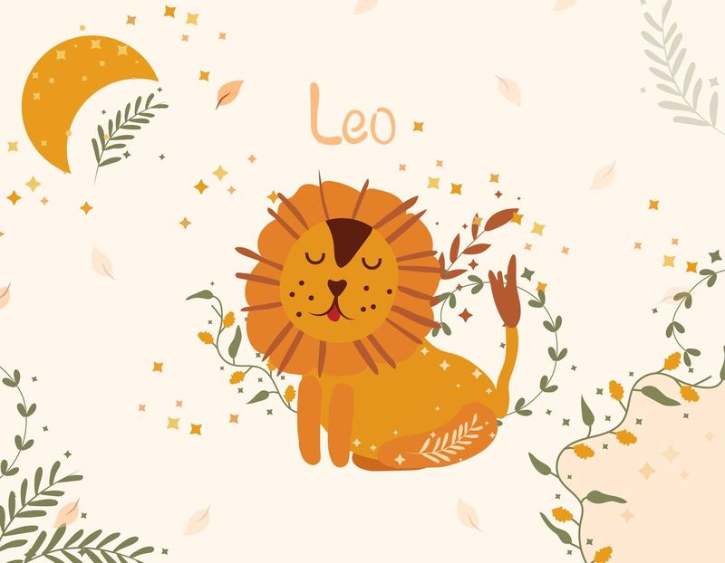 Leo zodiac sign. Cute banner with Leo, stars, flowers, and leaves. Astrological sign of the zodiac. Vector illustration.