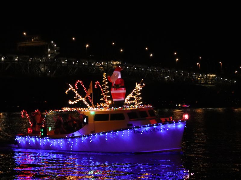 Lighted boat parade in Williamsburg, Virginia