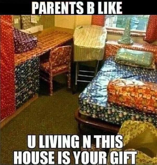 Living in our house Christmas present meme