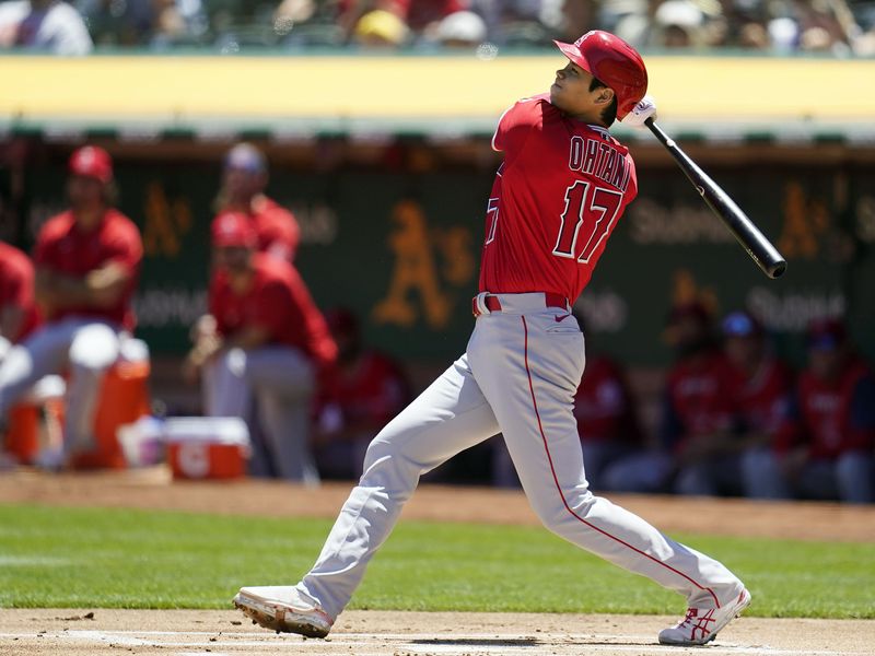 Los Angeles Angels designated hitter Shohei Ohtani hits home run