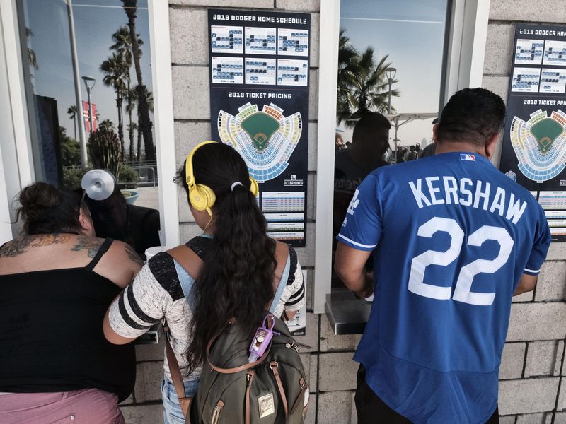 Los Angeles Dodgers baseball fans buying MLB playoff tickets