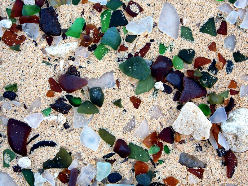 Lots of sea glass on a beach in Bermuda