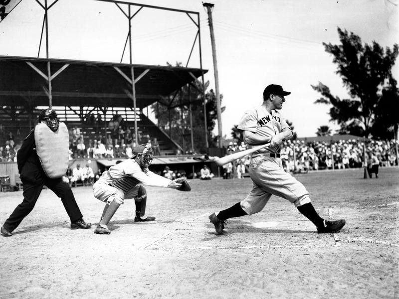 Lou Gehrig bats the ball