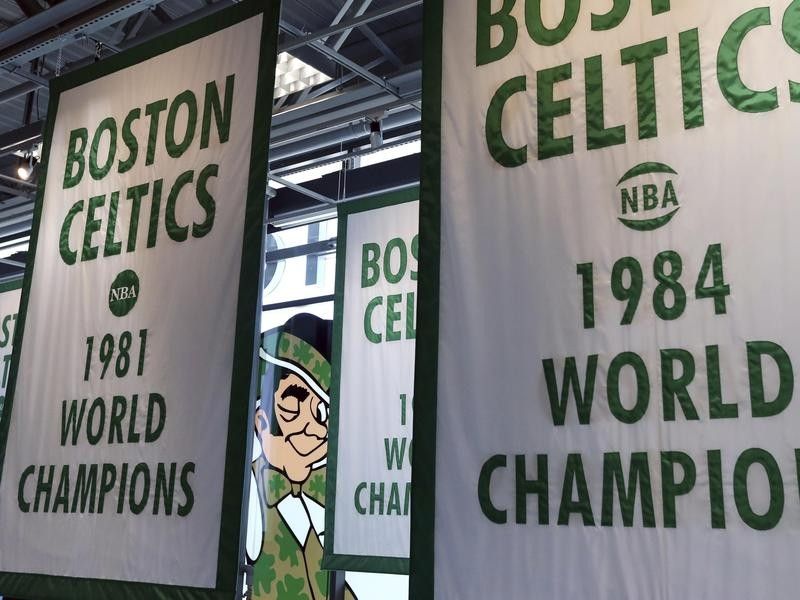 Lucky winking through championship banners