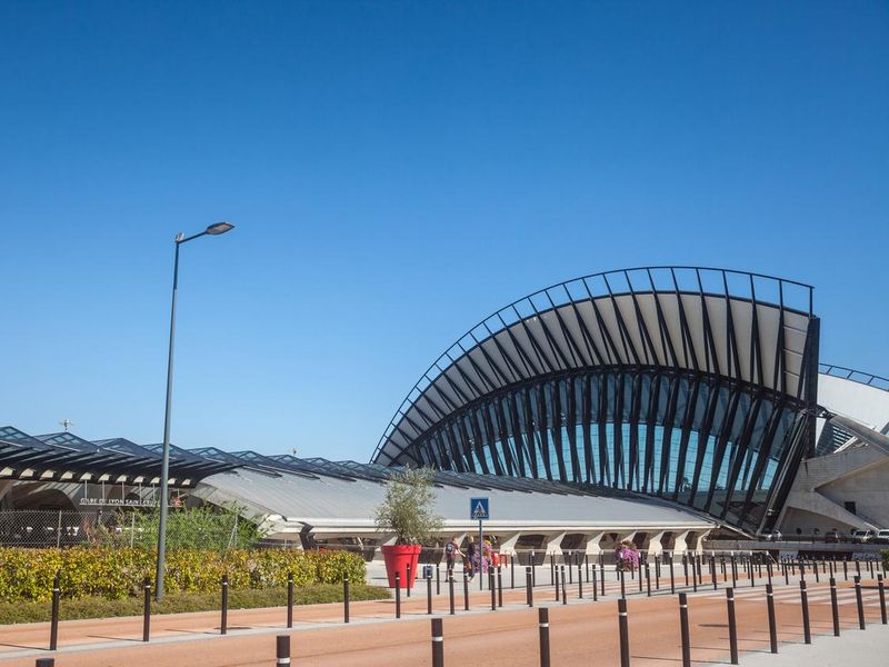 Main building of Lyon Saint Exupery Airport TGV Train station main building. Designed by Santiago Calatrava Valls, It is the station connecting Aeroport de Lyon Airport