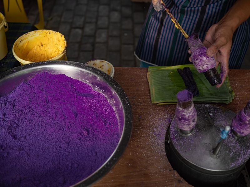 Making Filipino purple rice cake (puto bumbong)
