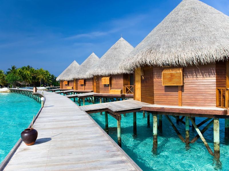 Maldives villa piles on water