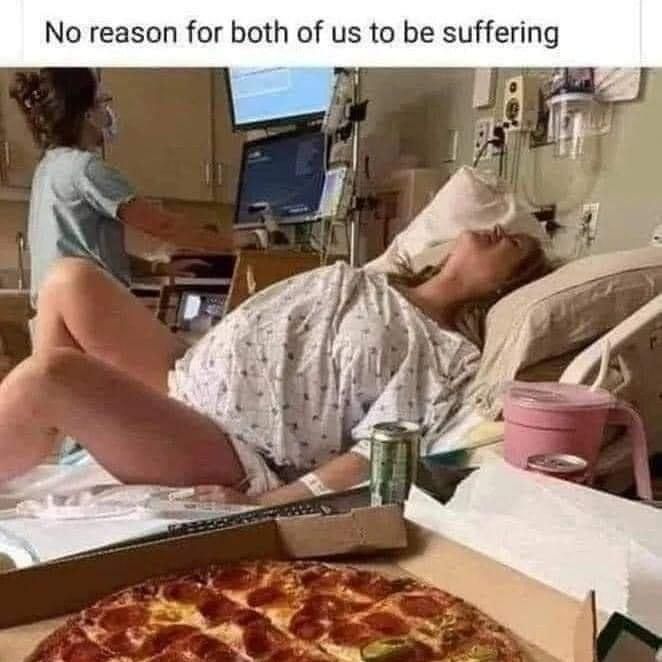 Man brought pizza to the delivery room