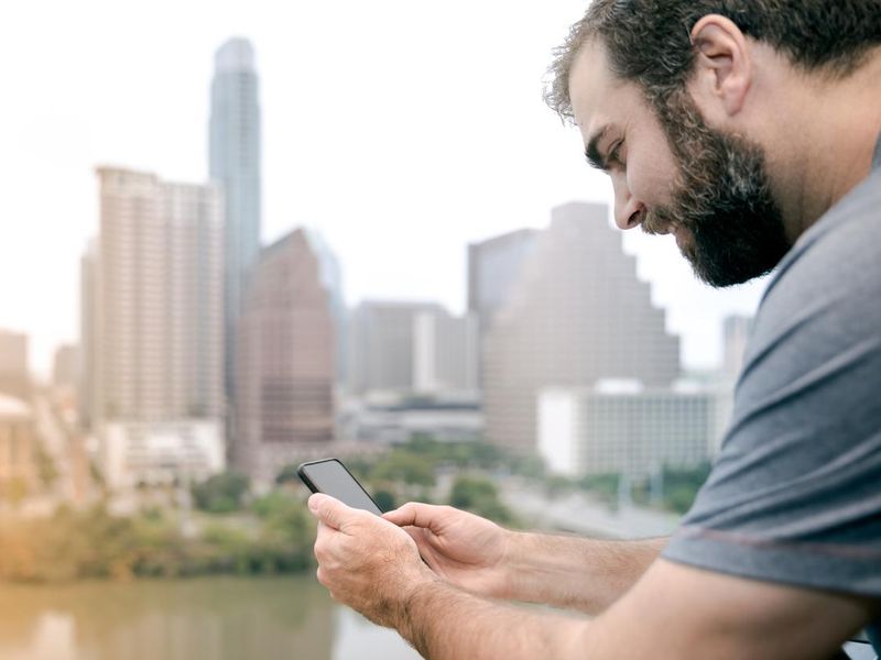 Man using a smartphone in Austin, Texas