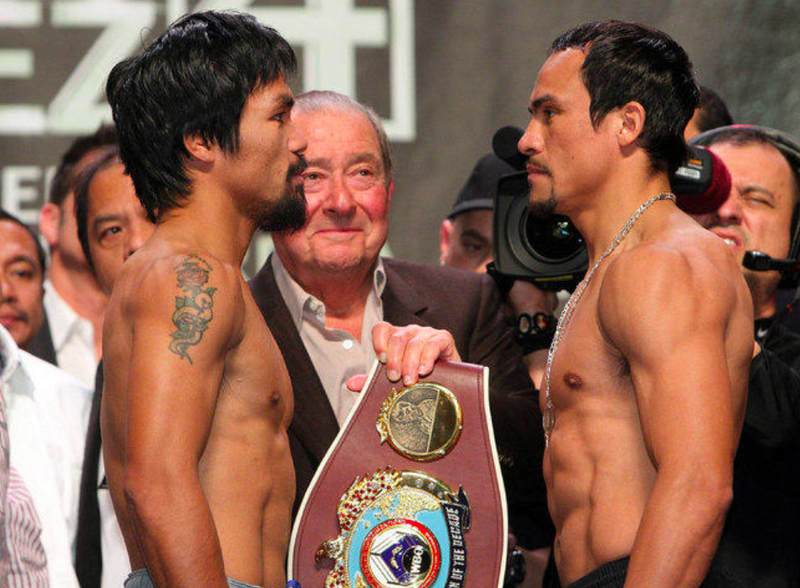Manny Pacquiao and Juan Manuel Marquez weigh in