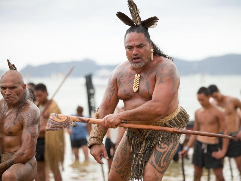 Maori celebrating Waitangi Day with haka