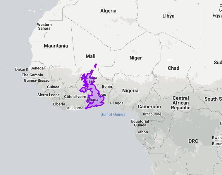 Map of England compared to Africa, showing the comparative size of eac