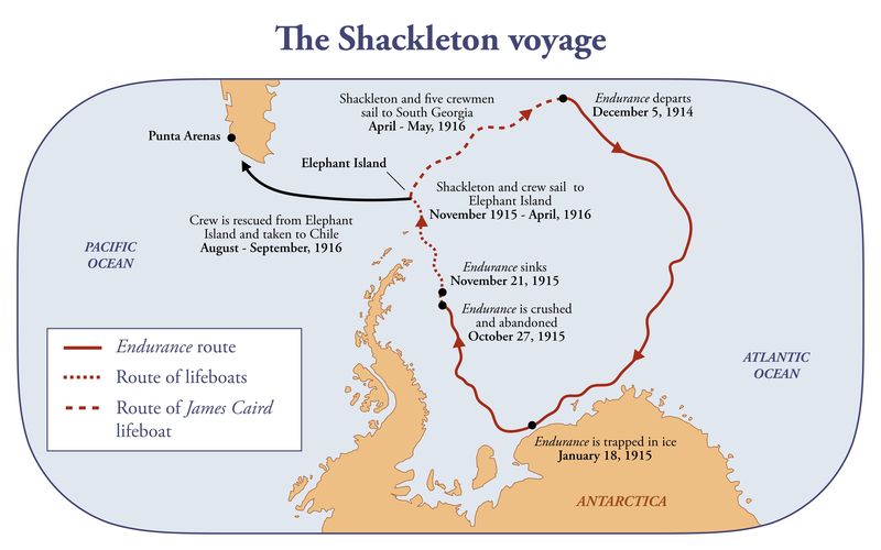Map of Ernest Shackleton's polar voyage in 1914
