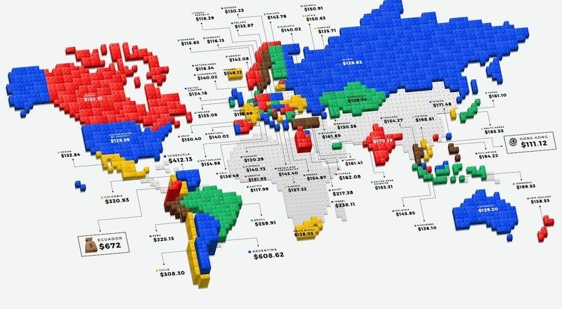 Map of Lego prices by country