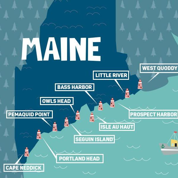 This Map of Maine Highlights the State’s Scenic Lighthouses