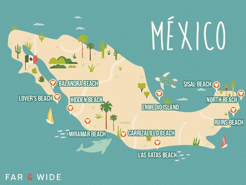 Map of Mexico with beaches
