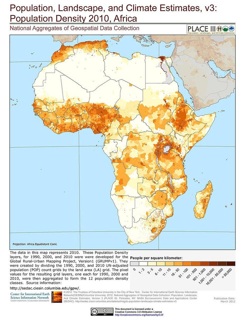 Map of population density in Africa