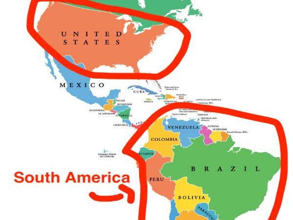Map of the Americas with single states