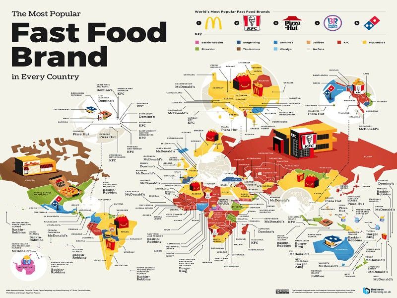 Map of the most popular global fast food brands