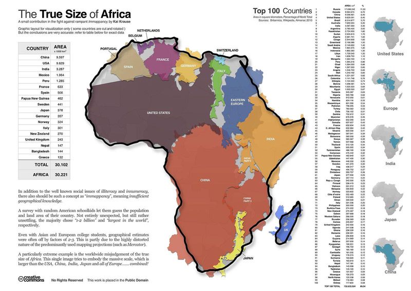 Map that shows the true size of Africa