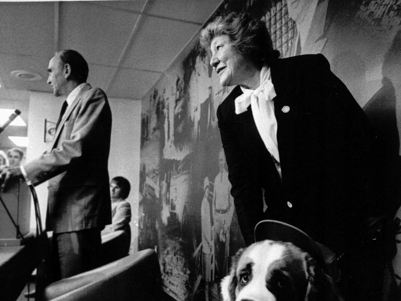 Marge Schott with her dog, Schottzie
