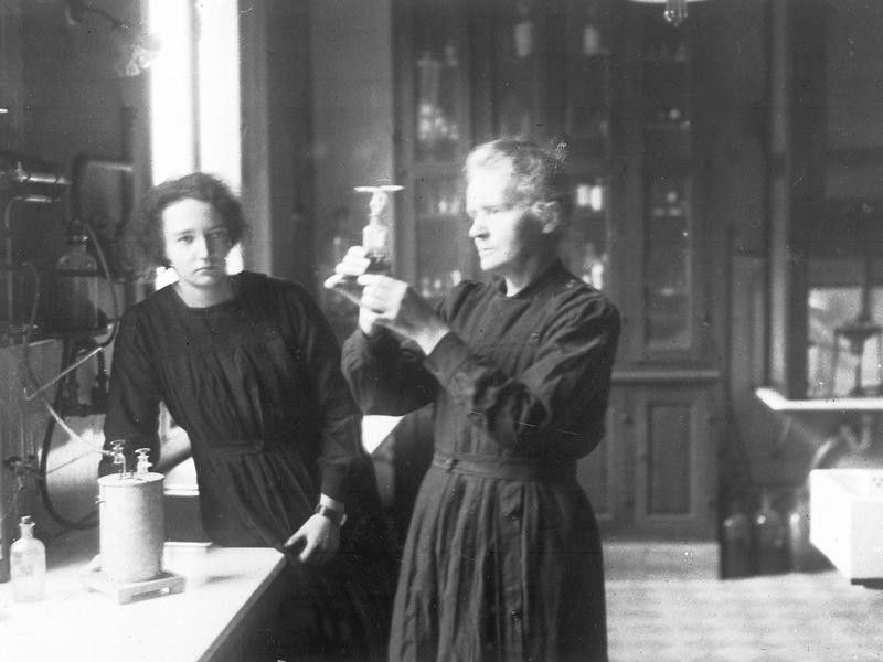 Marie Curie, right, with her daughter, Irene