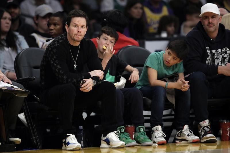 Mark Wahlberg at a Los Angles Lakers-Boston Celtics game in Los Angeles