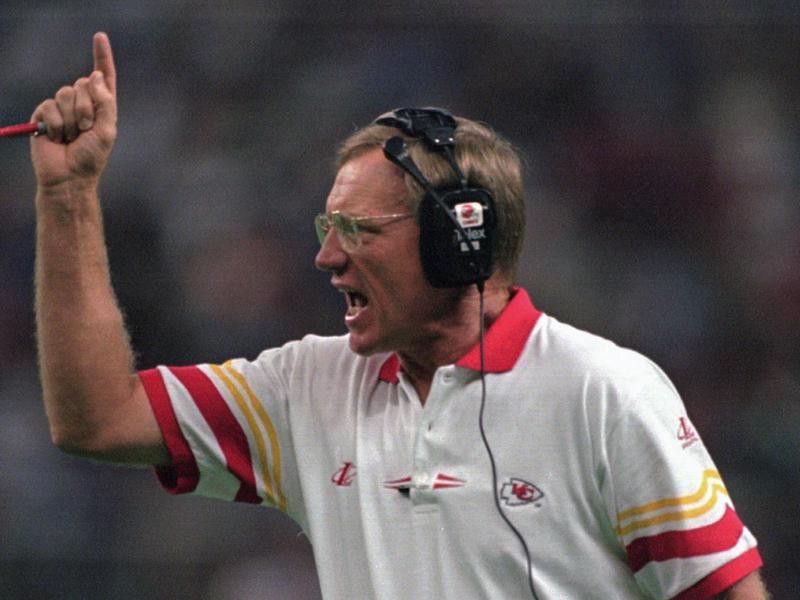 Marty Schottenheimer yells instructions to his team