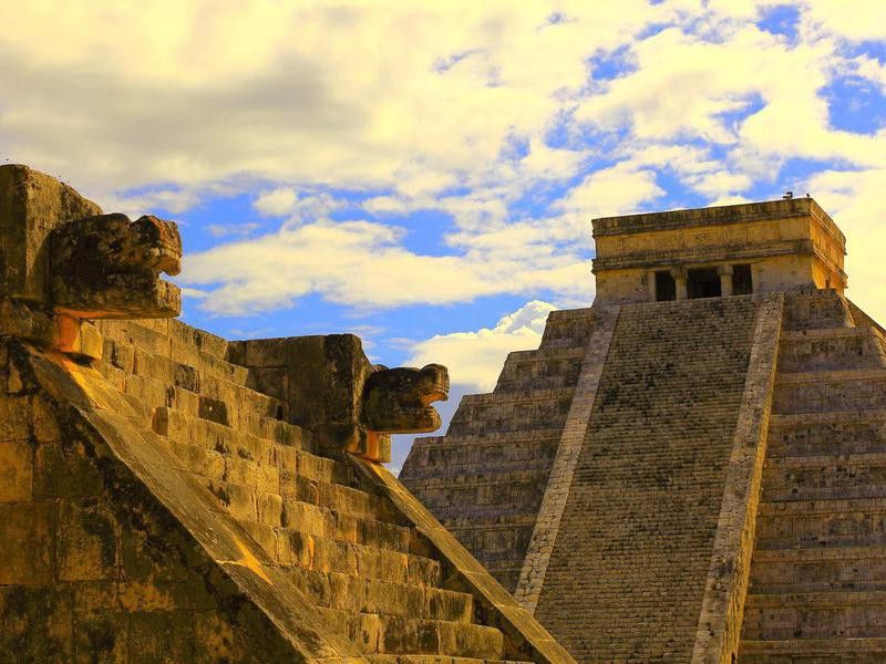 Mayan Chichen Itza Pyramid and Platform sunset - Mexico