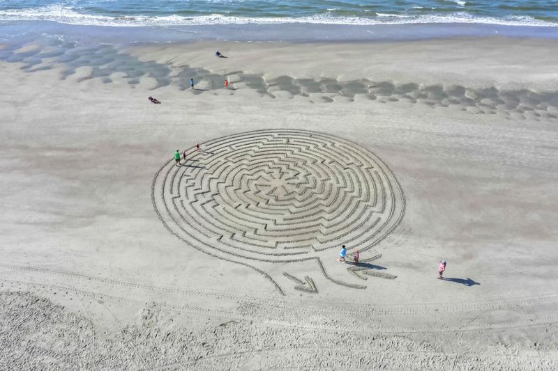 Maze in sand at Sunset Beach