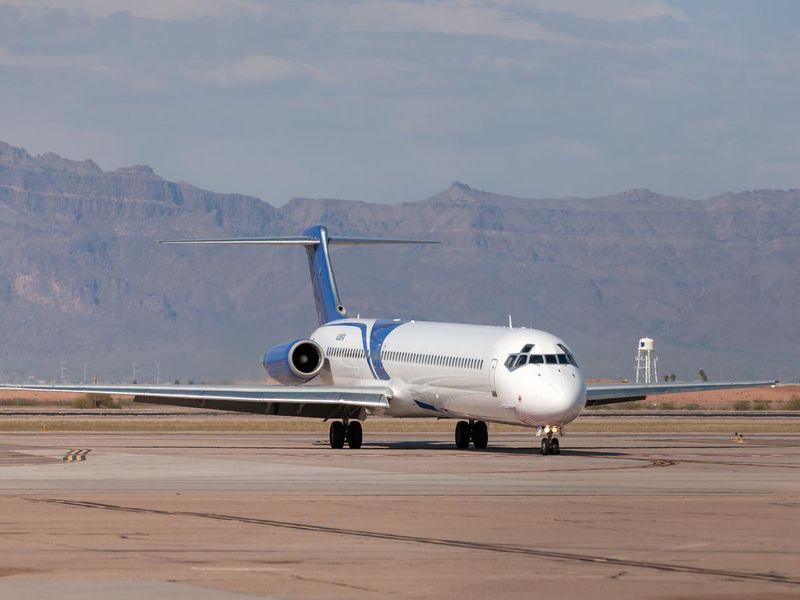 McDonnell Douglas MD-83 aircraft N306FA taxiing at Phoenix-Mesa Gateway airport in Arizona.