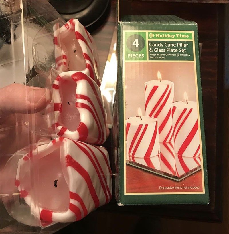 Melted candy cane candle